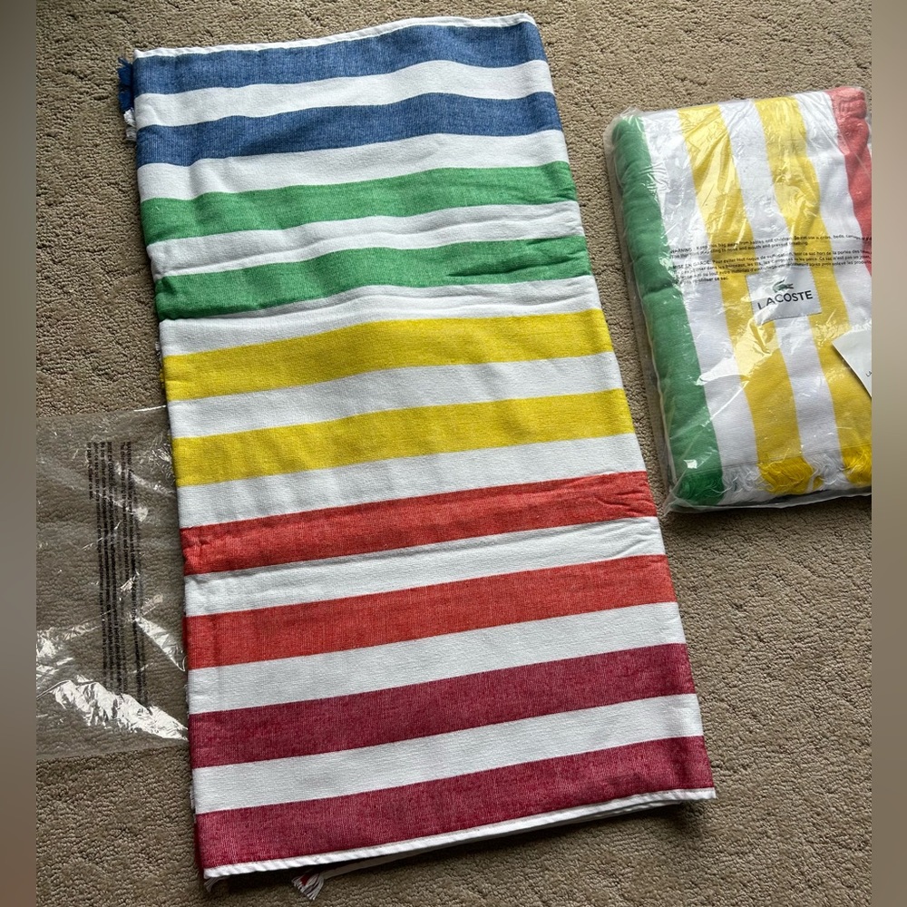 Lacoste Multicolor Striped Beach Bath Towels NWT x 2